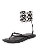 Aubrey Crystal Caged Thong Sandal, Black