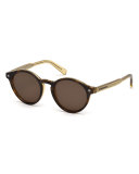 Round Acetate Sunglasses with Chevron Details, Havana/Champagne