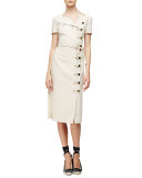 Short-Sleeve Button-Front Sheath Dress, Straw