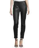 Leather-Like Ponte Skinny Jeans, Black
