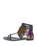 Nu Pieds Multi-Fringe Sandal, Black/Tan/Violet