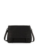 Intrecciato Medium Flap-Tab Bag, Black