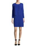 Round-Neck Pyramid Knit Shift Dress, Purple