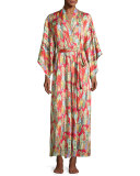 Dynasty Pearl-Print Long Robe, Red/Multicolor