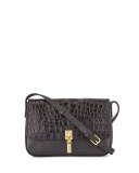 Cynnie Crocodile-Embossed Micro Crossbody Bag, Black