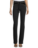 Studded Lace-Up Boot-Cut Pants, Black
