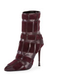 Woven Leather 105mm Ankle Boot, Wine