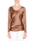 Long-Sleeve Two-Tone T-Shirt, White/Summer Brown