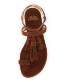 Tasselites Suede Tassel Flat Thong Sandal, Walnut