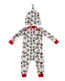 Love to Give Jersey Coverall w/ Hat, Black/White, Size 3-24 Months