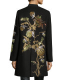 Jewel-Neck Allover-Fruit Coat, Black