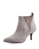 Faie Suede Kitten-Heel Bootie, Storm