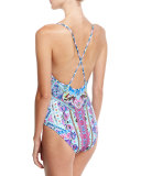 Embellished V-Neck One-Piece Swimsuit, Festival Friends