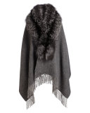 Fox Fur & Wool-Blend Shawl, Dark Gray