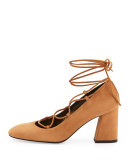 Cordonmid Suede Lace-Up Pump, Toffee
