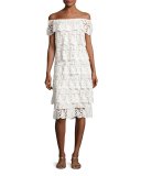 Angelica Off-the-Shoulder Tiered Lace Dress, White