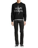 Wax-Coated Slim-Straight Biker Jeans, Black