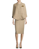 Reversible Cashmere Cape with Brooch, Olive/Taupe