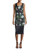 Kacied Secret Trellis-Print Midi Sheath Dress, Black