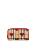 Elmore Horseferry Check & Hearts Zip-Around Wallet, Parade Red