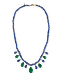 Blue Sapphire Rondelle & Emerald Briolette Necklace