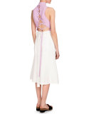 Sleeveless Turtleneck Lace Up-Back Sweater, Pink Violet