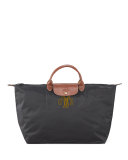 Le Pliage Large Monogram Travel Tote Bag, Black