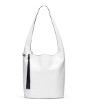 Finley Courier Crocodile-Embossed Hobo Bag, White