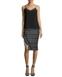 Ruffle-Trim Space-Dyed Pencil Skirt, White/Black