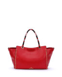 Medium Beaded-Handle Rockstud Tote Bag, Red