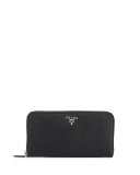 Saffiano Metal Oro Zip-Around Wallet, Black (Nero)