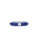 Blue Enamel & Single Diamond Ring, Size 6