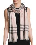 Metallic Gauze Giant Check Scarf, Rose