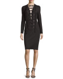 Laced Ponte Sheath Dress, Black