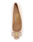 Pola Patent Peep-Toe Bow Pump, New Bisque