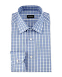 Textured Box-Check Dress Shirt, Blue