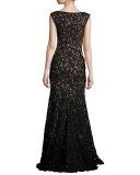 Sleeveless Embroidered Sequin Mermaid Gown, Black