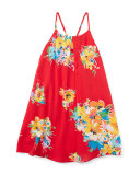 Floral Voile Racerback Shift Dress, Red/Yellow, Size 5-6X