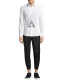 Bird-Print Woven Shirt, Optic White