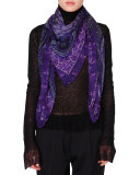 Bombay Paisley Silk Chiffon Square Shawl, Blue