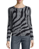 Zebra-Print Crystal-Button Cardigan, Multi