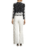 Short-Sleeve Scalloped Jersey Top, Ivory