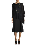 Sheer Hemp-Blend Shadow Plaid Poncho, Black