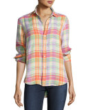 Eileen Plaid Pocket Shirt, Purple/Green/Orange