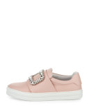 Leather Strass Buckle Sneaker, Pink