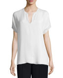 Pintuck Split-Neck Silk Top