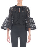 Bell-Sleeve Lace Jacket with Bow, Black