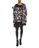 Sequined-Collar Pleated Dress, Light Gray