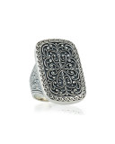 Large Silver Rectangle Filigree Ring