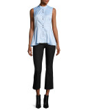 Sleeveless Poplin Peplum Top, Oxford Blue